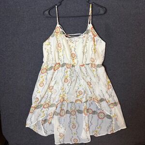 Maurices size 1 Floral High-Low Cami Top Ivory Red Yellow Boho Fairy Whimsical